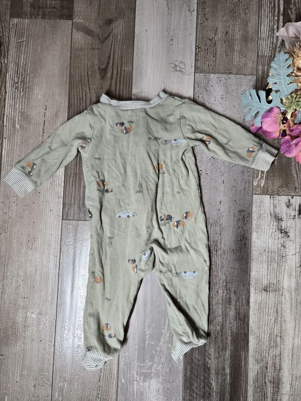 Carter's Baby Boy Soft Green Baby One-Piece Footed Sleeper Size 6m Buffalo